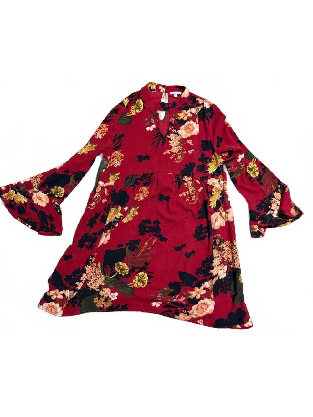 Jodifl Red Floral Bell Sleeve Dress Large